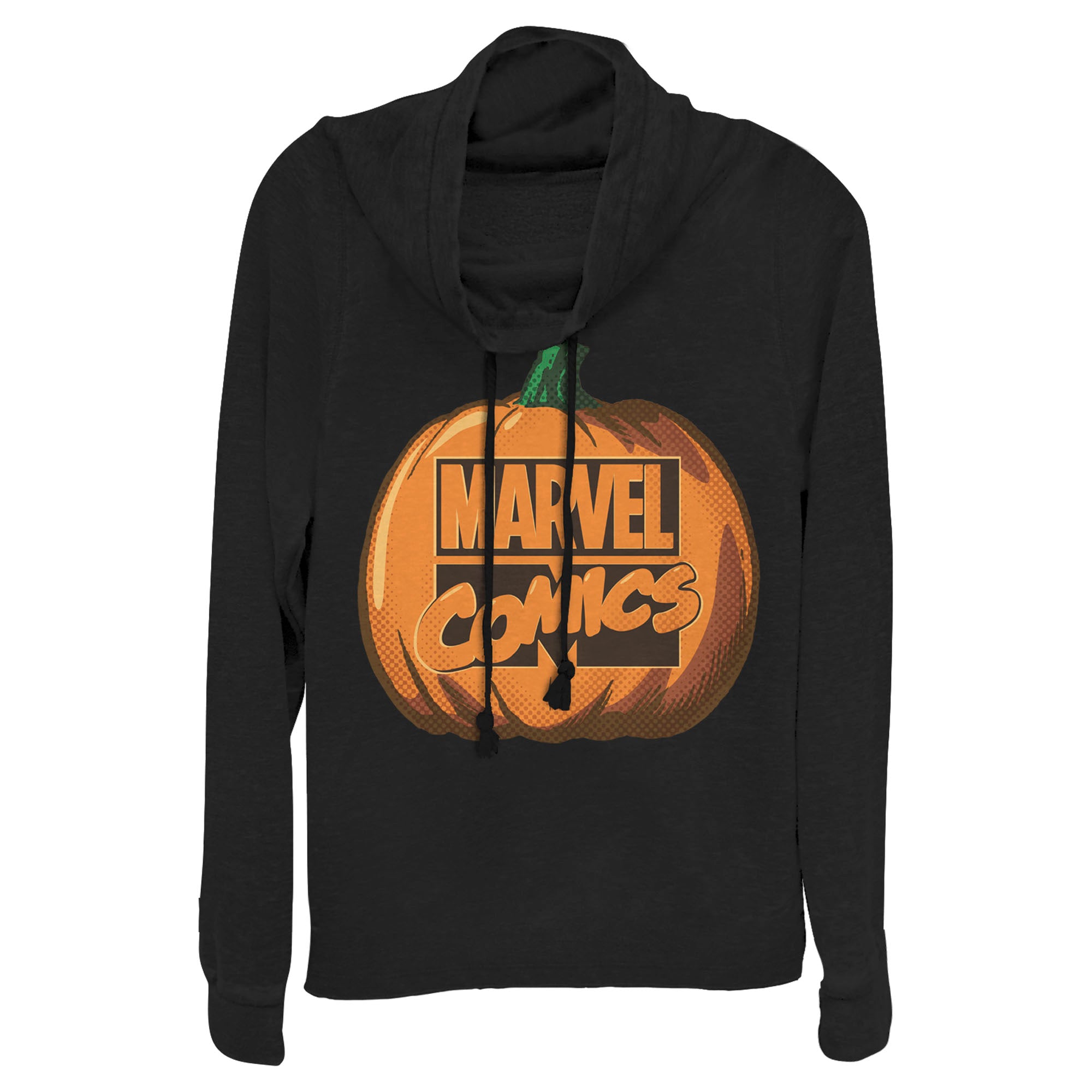 Junior's Marvel Logo Pumpkin Cowl Neck
